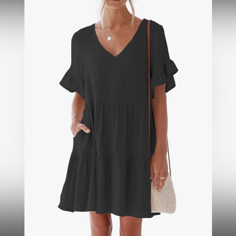 NCLOOK black tiered mini ruffle dress, plus size 2XL